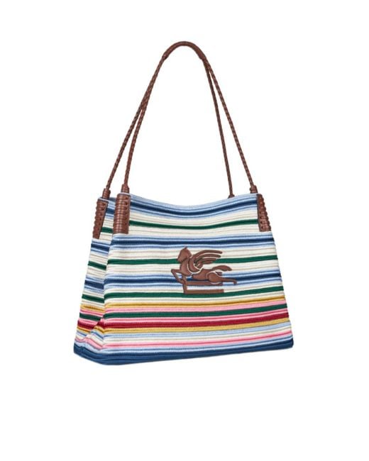 Etro Blue Pegaso Symbol Medium Libra Tote Bag