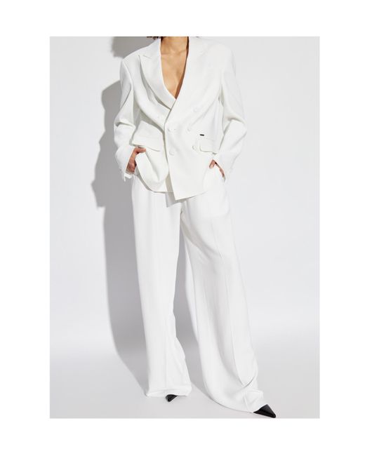 DSquared² White Logo Plaque Wide-Leg Trousers