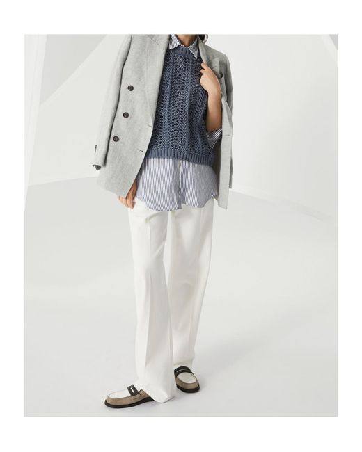 Brunello Cucinelli Blue Crewneck Knitted Top