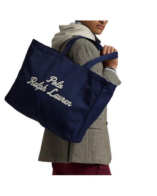 Polo Ralph Lauren Blue Logo-Embroidered Cotton Tote Bag for men