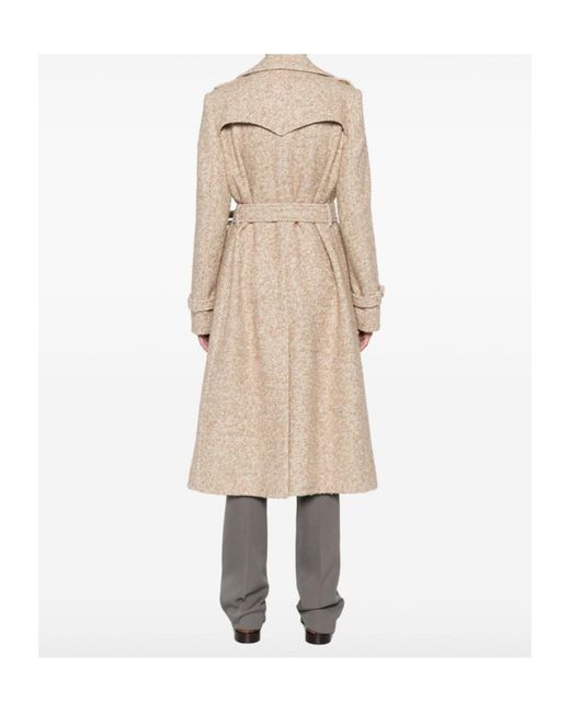 Tagliatore Natural Belted Herringbone-Pattern Coat