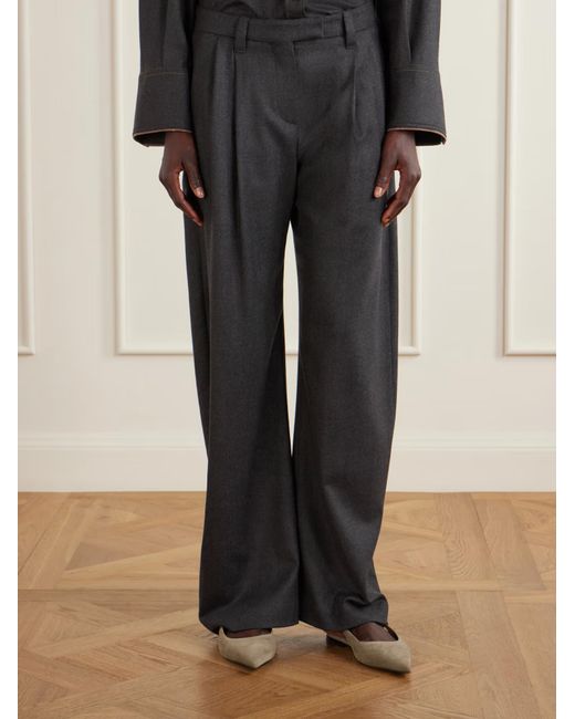 Brunello Cucinelli Gray Pleated Straight Leg Pants