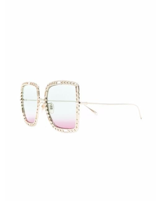 Gucci White Eyewear Chain Embellished Rectangular Frame Sunglasses