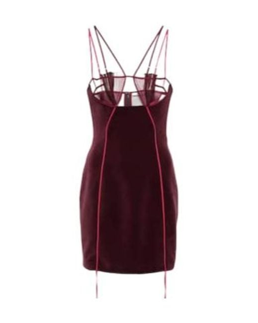 Nensi Dojaka Red Cutout Velvet And Mesh Minidress