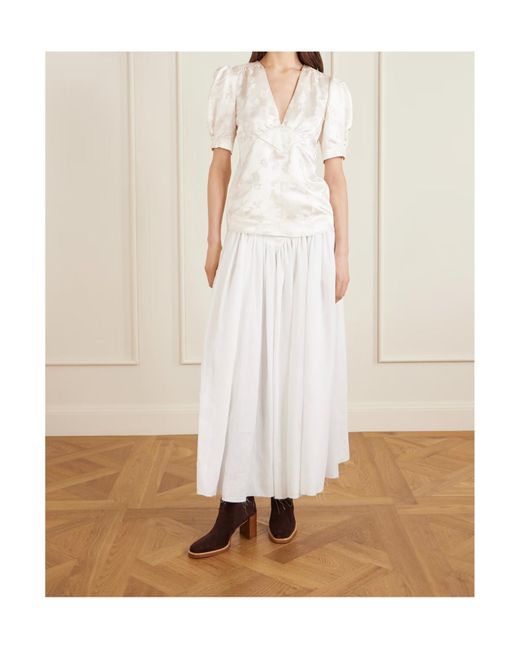 Gabriela Hearst White Oberon Floral-Jacquard Silk-Twill Blouse