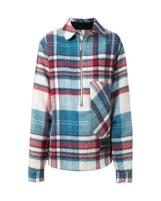 we11done Blue Front-Zip Checked Overshirt for men