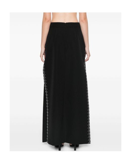 Rabanne Black Side Slit Embellished Midi Skirt