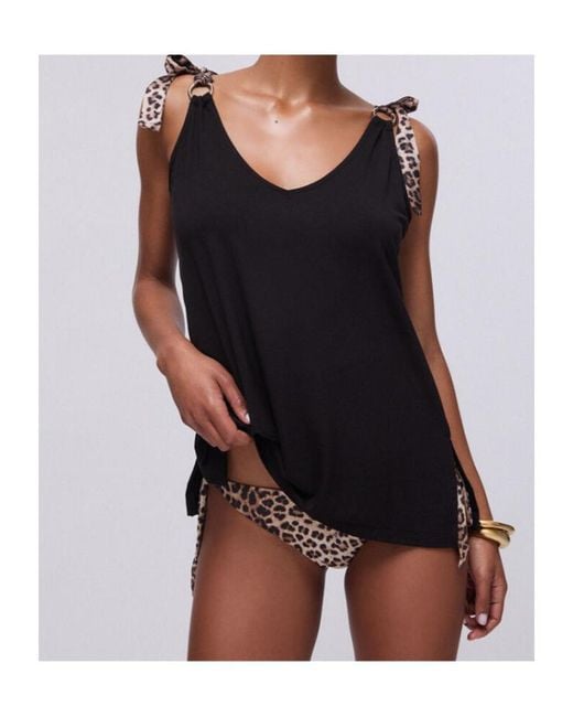 Liu Jo Black Top With Animal-Print Bows