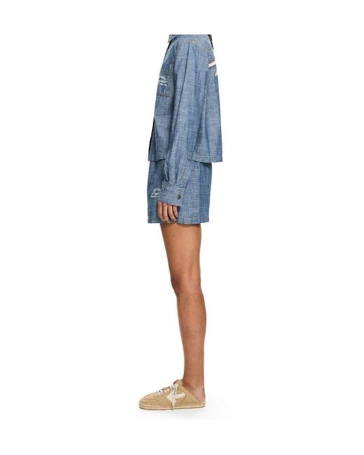 Off-White c/o Virgil Abloh Blue Chambray Denim Pajama Shorts