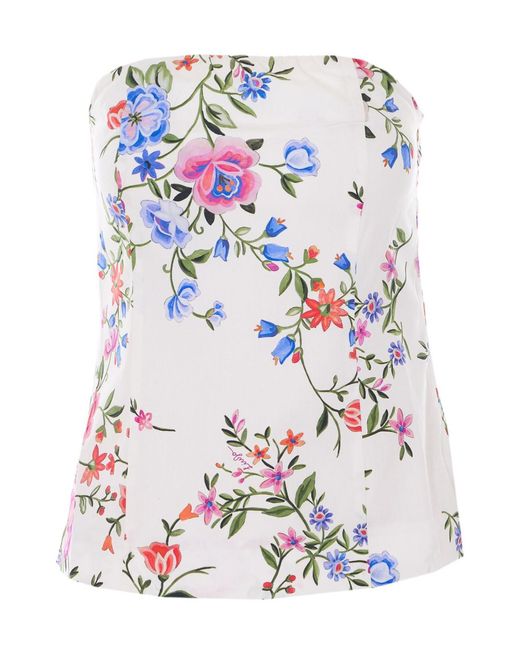 Liu Jo White Floral Print Strapless Top