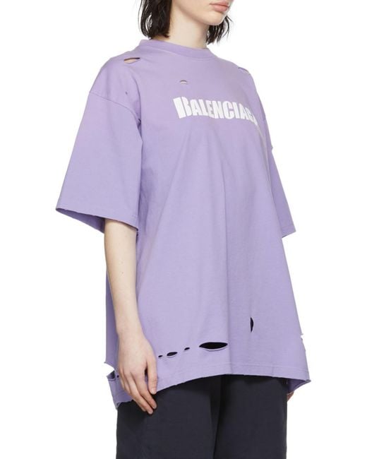 Balenciaga Purple Destroyed Wide T-Shirt