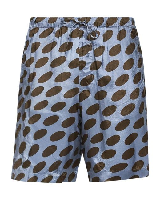 Dries Van Noten Blue Patterned Drawstring Shorts for men