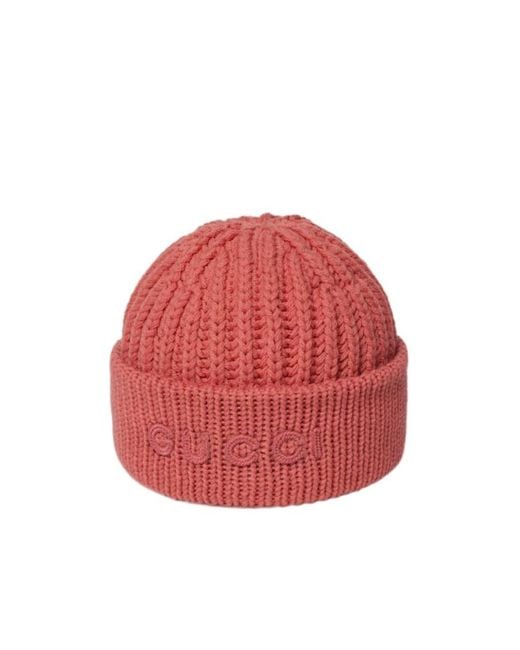 Gucci Red Wool Cashmere Hat With Embroidery