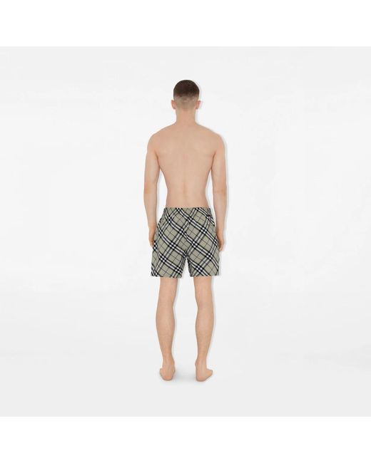 Burberry Gray Checked Drawstring-Waist Swim Shorts for men