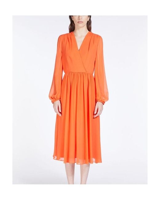 Max Mara Orange V-Neck Dress