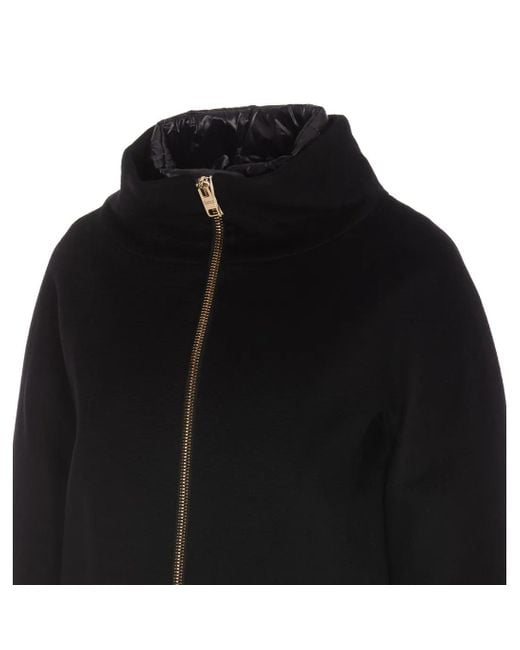 Herno Black Layered-Sleeved Zip-Up Down Coat