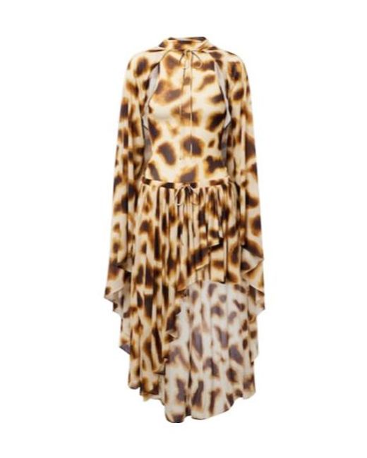 Christopher Esber Metallic Gyre Printed Asymmetric Caped Minidress