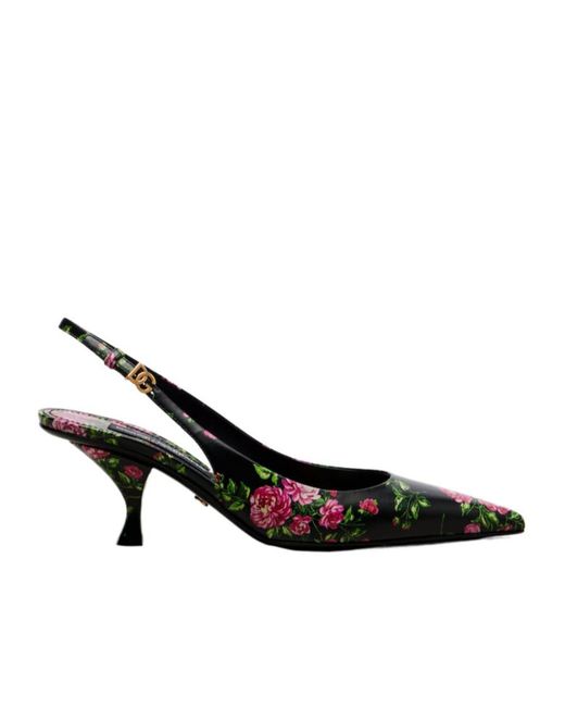 Dolce & Gabbana Black Lollo 60 Floral Leather Slingback Pumps