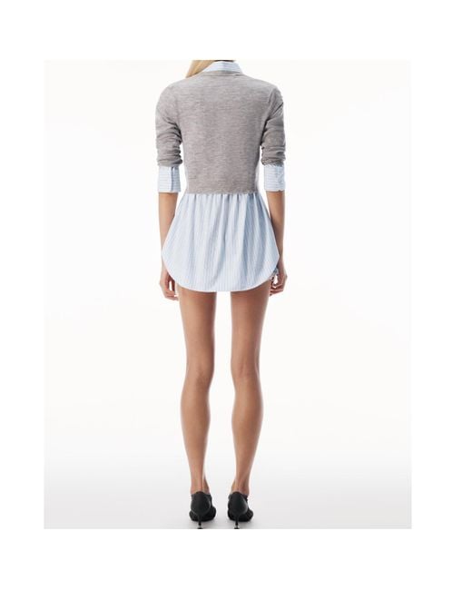 Alexander Wang Gray Sheer Crewneck Sweater Button Up