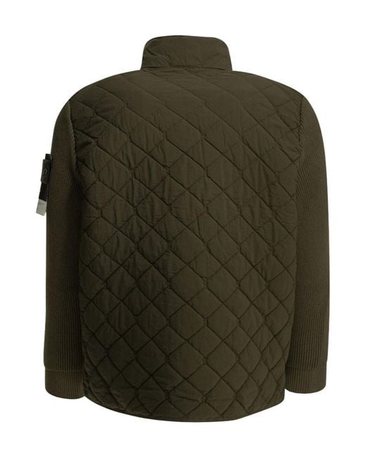 Stone Island Green Quilted Knit-Sleeve Jacket for men