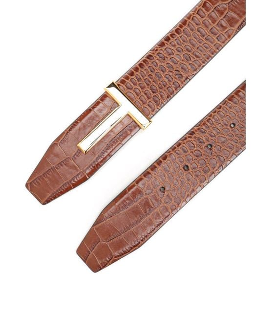 Tom Ford Brown Crocodile-Patterned Double-Sided T-Belt for men