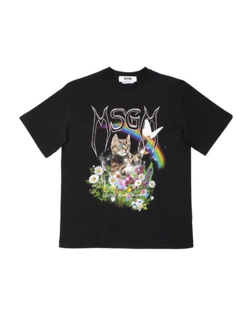 MSGM Black Printed Short-Sleeved T-Shirt