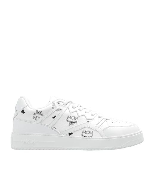 MCM White Neo Derby Visetos Sneakers for men