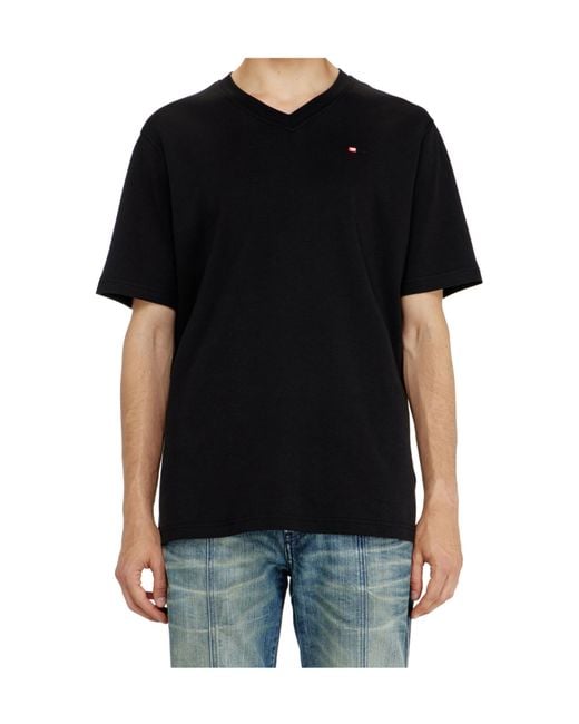 DIESEL Black Logo-Embroidered V-Neck Cotton T-Shirt for men