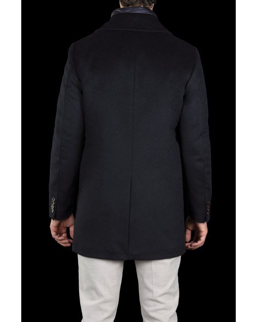 Moorer Black Layered Single-Breasted Wool Coat for men