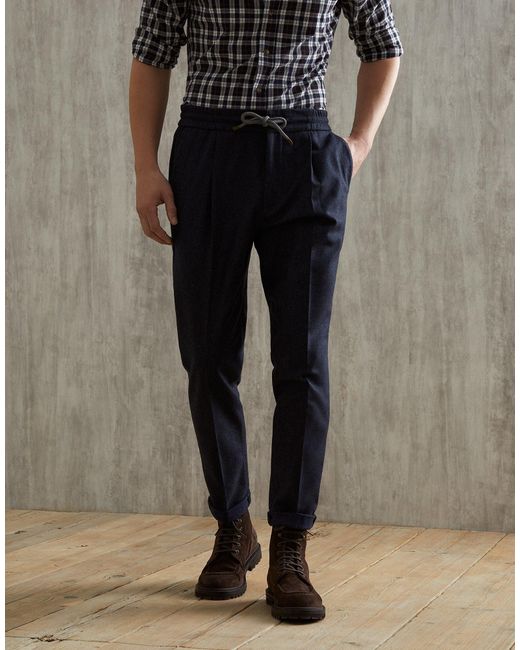 Brunello Cucinelli Blue Drawstring Pleated Trousers for men