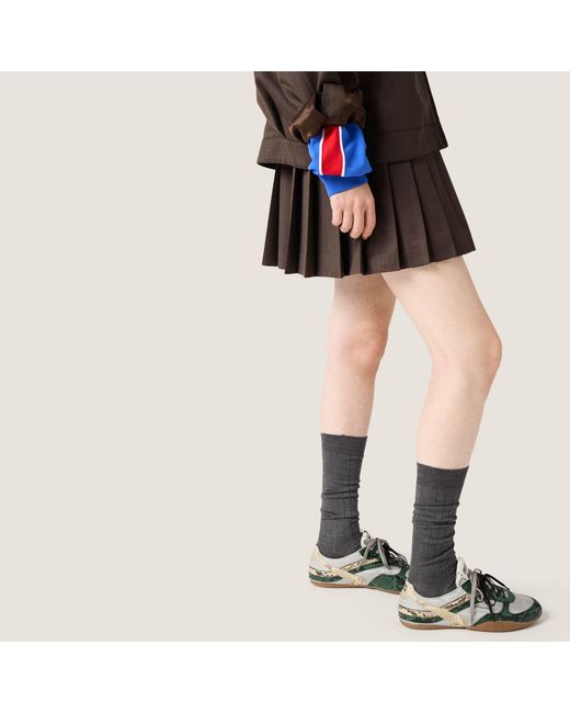 Miu Miu Brown Logo Detailed Pleated Mini Skirt