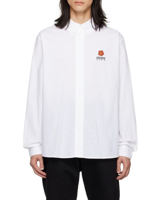KENZO White Boke Flower Embroidered Buttoned Shirt for men