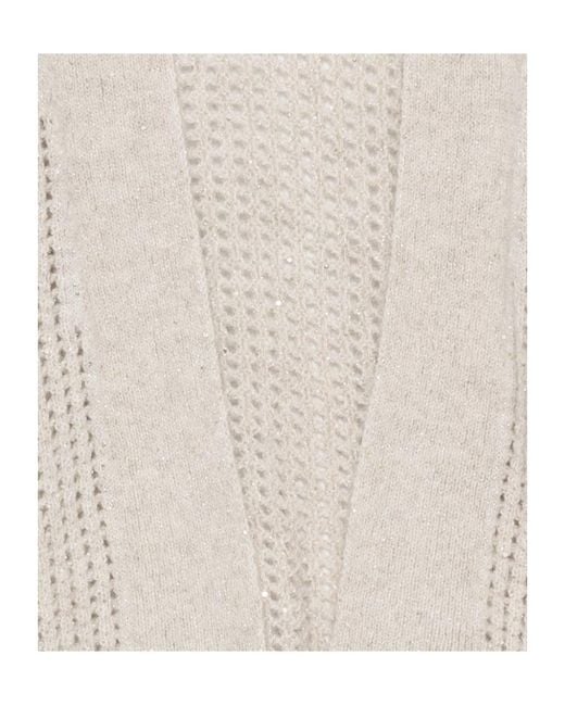 Peserico Natural Sequin-Embellished Open-Knit Cardigan