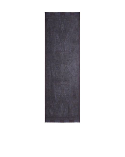 Etro Blue Paisley Jacquard Frayed Edge Scarf for men