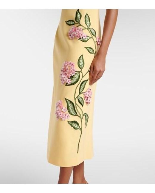 Oscar de la Renta Metallic Floral-Applique Wool-Blend Midi Dress
