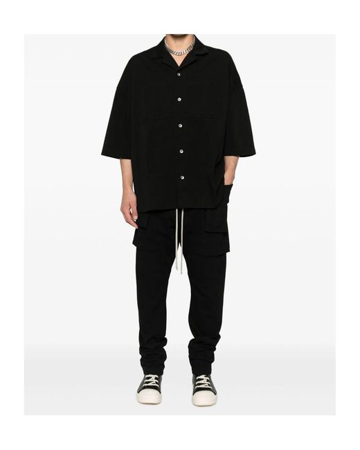 Rick Owens Black Tie Detailed Short-Sleeved Shirt for men