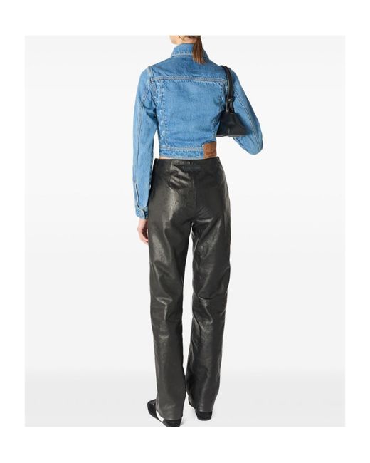 MARINE SERRE Blue Cropped Moon-Pattern Denim Jacket