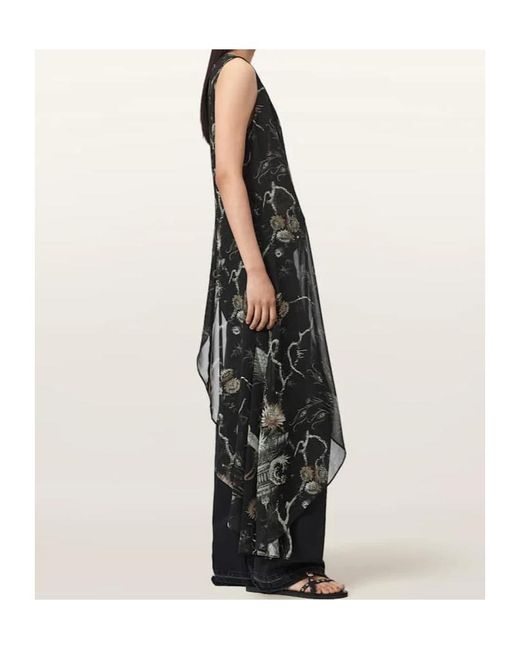 AllSaints Black Asymmetric Print Wrap Top