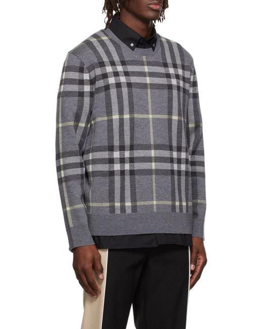 Burberry Gray Check-Pattern Wool-Silk Jumper for men