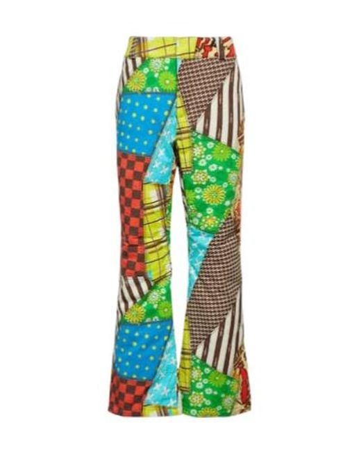ERL Green Printed Cotton-Blend Flared Pants for men