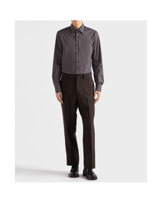 Prada Gray Stretch Cotton Shirt for men