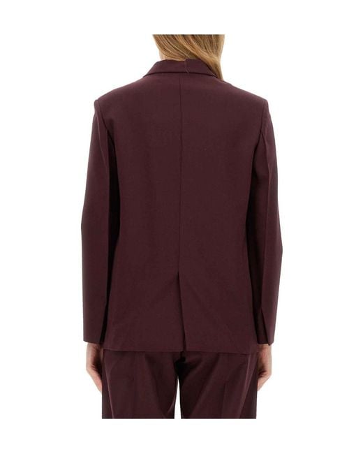 Alysi Purple Peak-Lapels Straight Hem Blazer