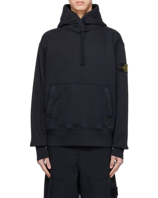 Stone Island Blue Compass Patch Drawstring Hoodie for men