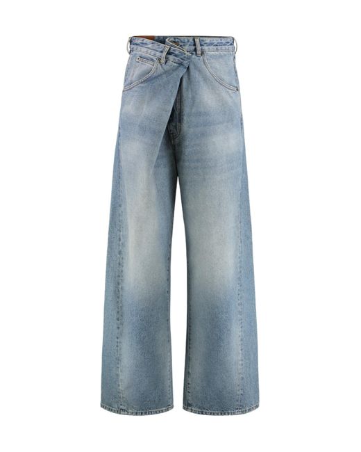 DARKPARK Blue Ined Asymmetric Wide-Leg Jeans for men