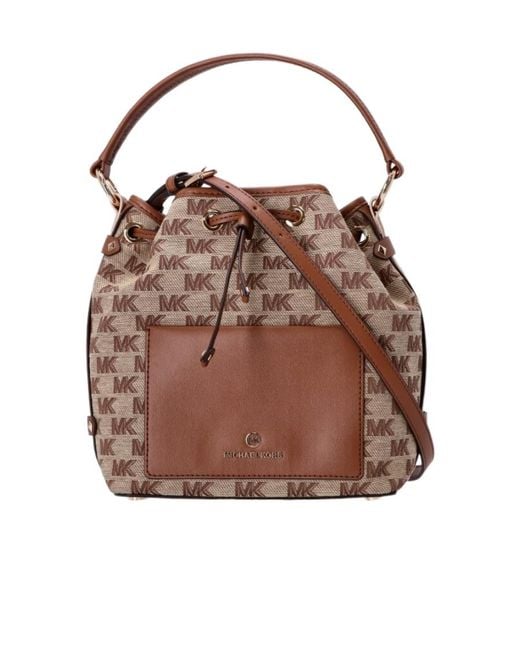 Michael Kors Brown Maeve Monogram-Print Bucket Bag