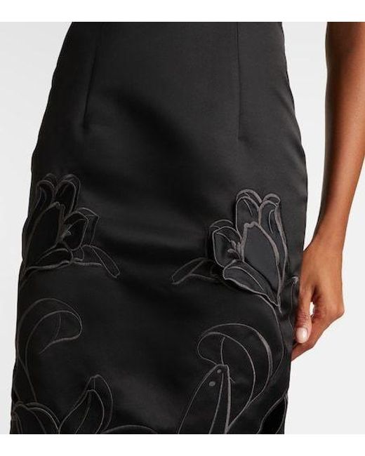 Leo Black Rayna Floral-Appliqué Bustier Gown