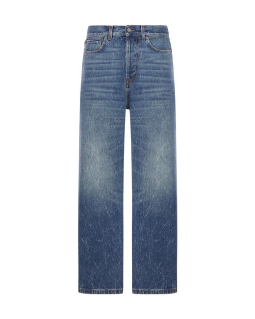 Haikure Blue Five-Pocket Whiskered Jeans for men