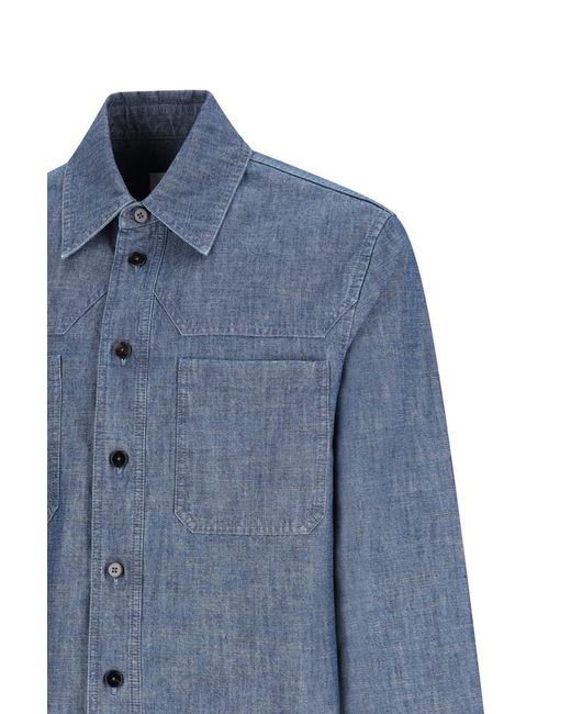 Jil Sander Blue Buttoned Long-Sleeved Shirt for men