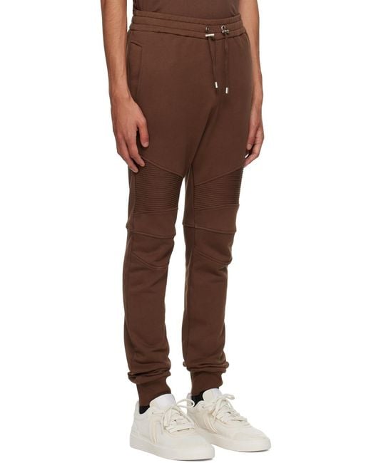 Balmain Brown Logo Printed Drawstring Track Pants for men