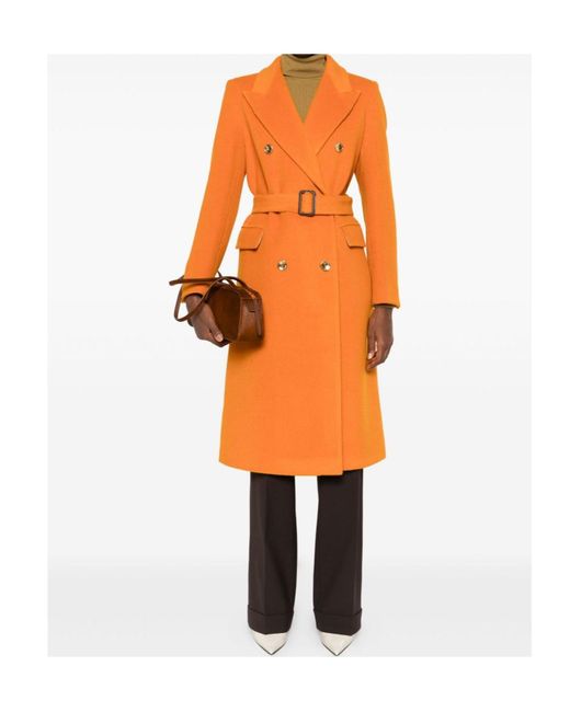 Tagliatore Orange Belted Double-Breasted Coat